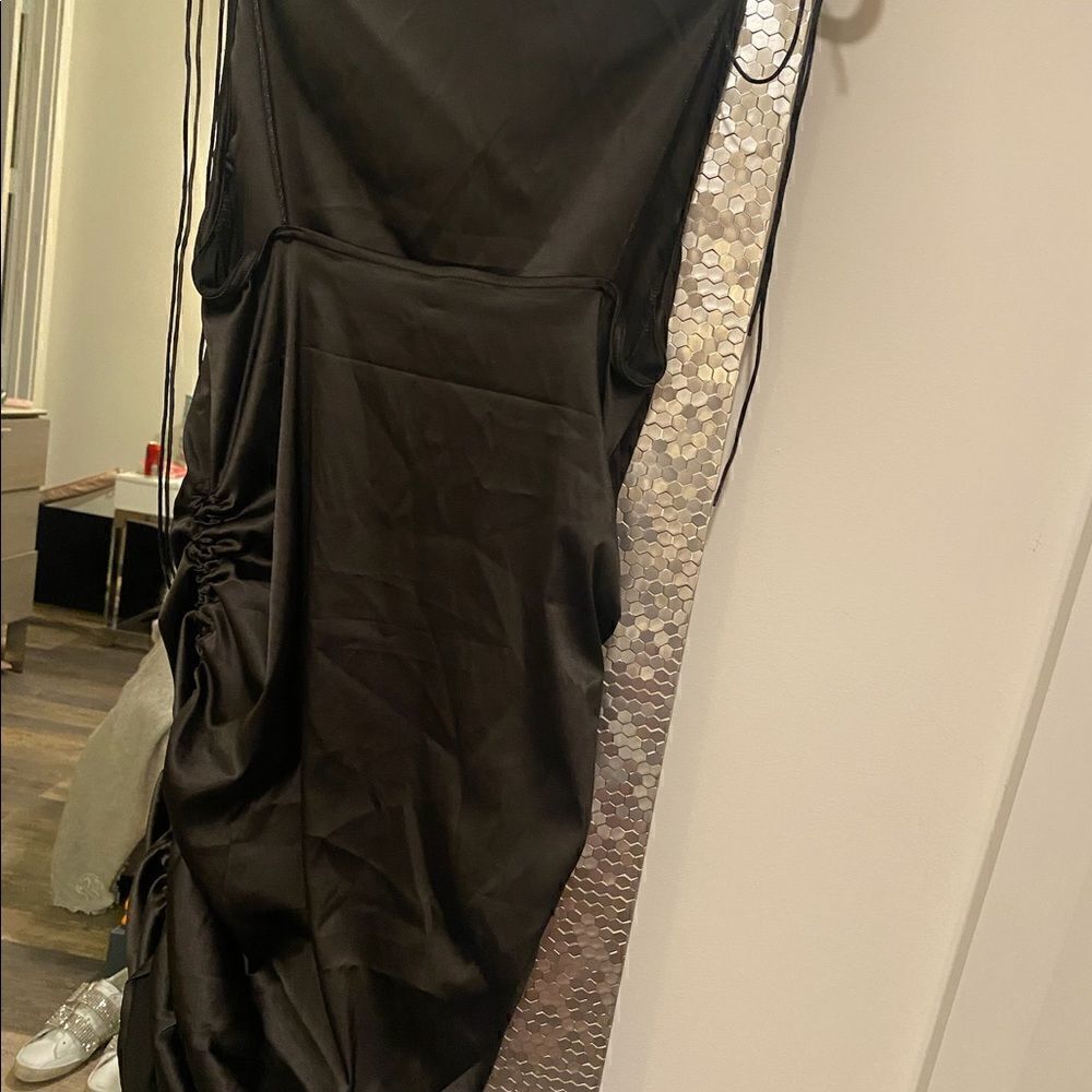 [boutique] drawstring black satin dress #2 - Picture 9 of 10